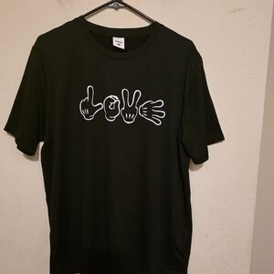 News Chic Black Tee with Hand Sign Graphic Size Medium